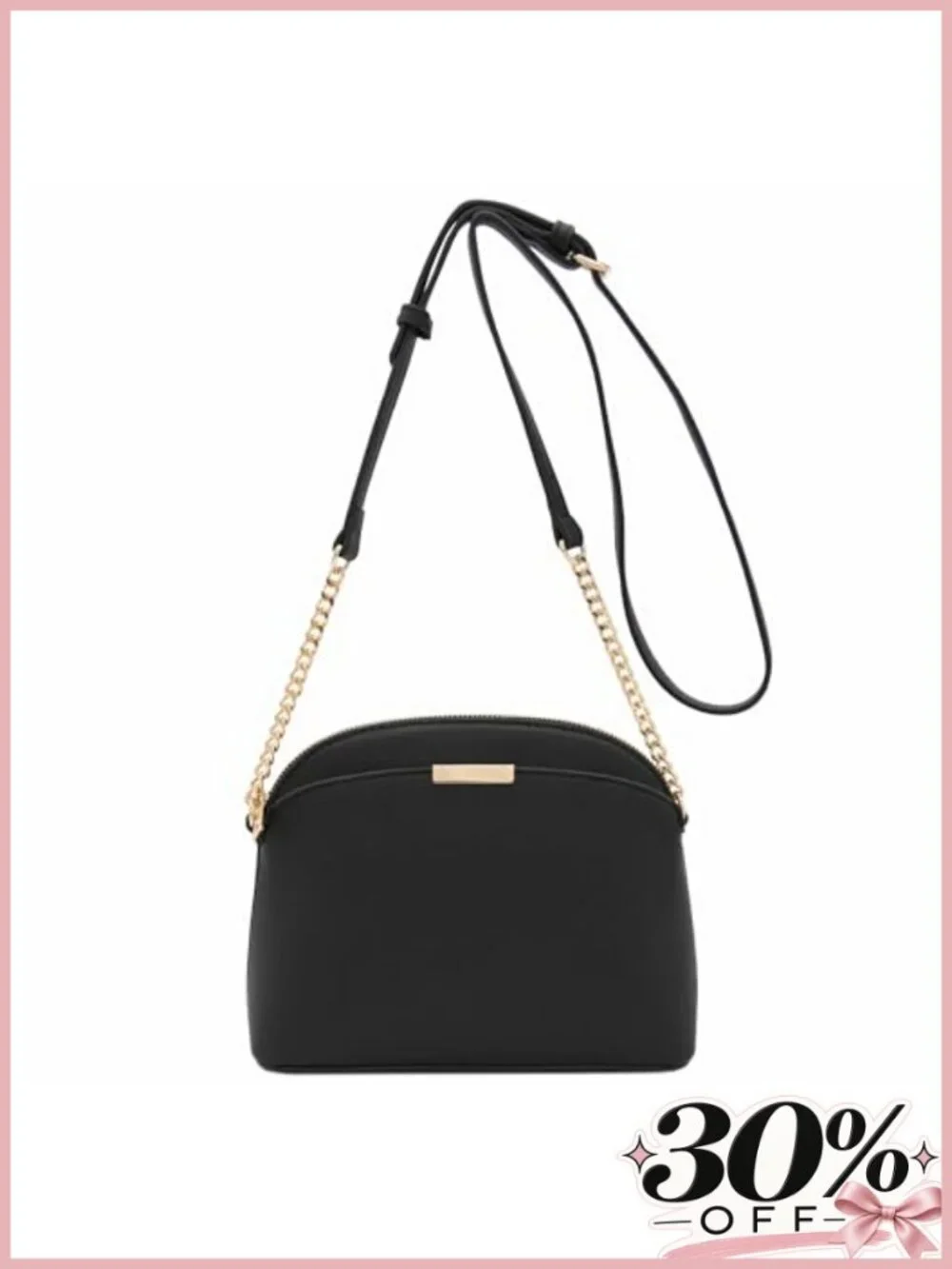 Small Dome Crossbody Bag with Chain Strap Faux Leather Adjustable